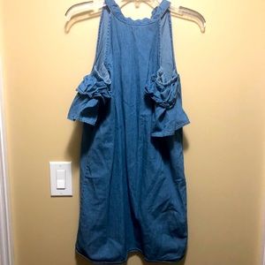 Flared shoulder denim dress